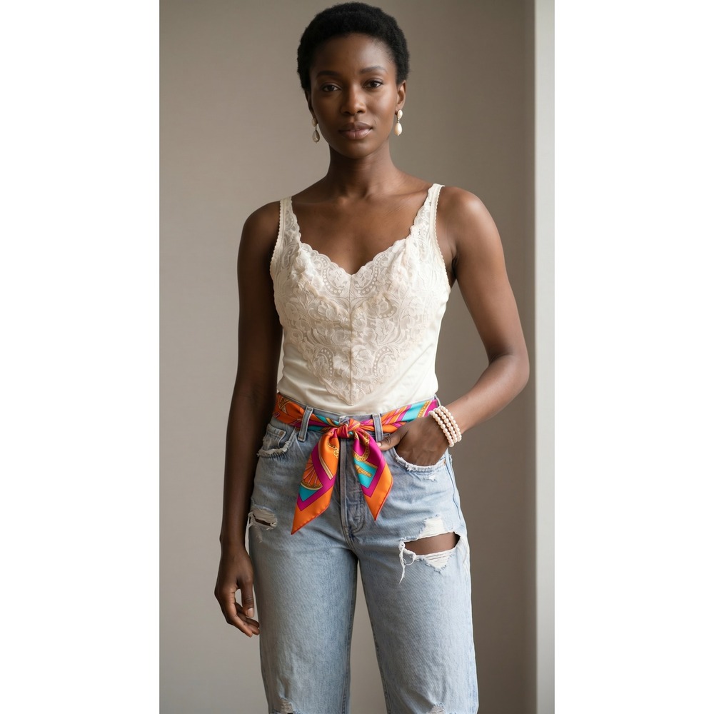 VTG Ivory Tricot Lace Camisole Boudoir, Y2K 80s Romantic Bridgerton